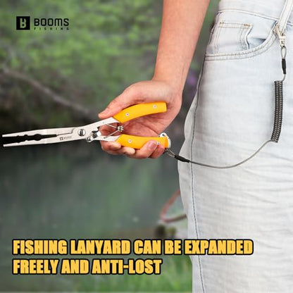 Booms Fishing Hook Remover Pliers, Long Nose, Braid Cutter, Lanyard, Yellow | Slim Long Nose Helps Reach Deep Hooks With Better Control When Handling Panfish, Trout, Bass and Other Small to Medium Fish - color: Yellow