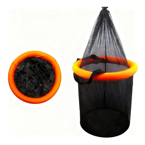 Foldable Floating Fish Basket – Portable Collapsible Fishing Net for Live Fish, Bait & Minnow Storage | Kayak Live Well Cage - size: S-Net Bottom Size:10.43inch