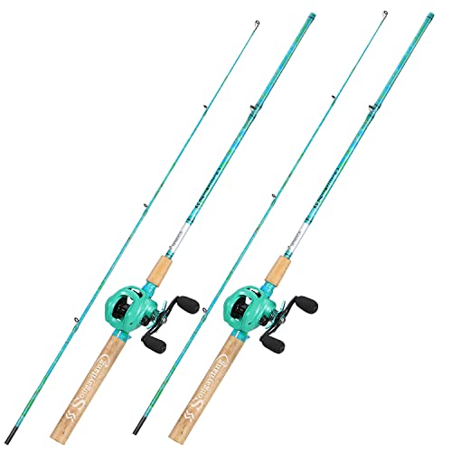 Sougayilang Fishing Rod and Reel Combo, 2-Piece 5-Foot 6-Inch Graphite & Fiberglass Rod, Durable and Strong, Quickset Anti-Reverse Fishing Reel (1Pack/2Pack) - color: Casting Combo - Right- 2 PACKS