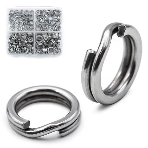 FishTrip 50/100/200Pcs Fishing Split Rings Heavy Duty for Saltwater | Stainless Steel, Nickel-Plated Flattening Process, Terminal Tackles Connectors Treble Hooks Replacement, Plugs, Spinners - size: 4#_100pcs