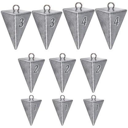 Alwonder Pyramid Sinkers Lead Fishing Weights for Surf Pompano Catfishing | Pyramid Weights 1oz-2LB Saltwater Freshwater Fishing Sinkers No-Roll Triangle Inshore Ocean Beach Casting Bottom Pier Fishing - size: 10 Pack Kit: 1oz*3, 2oz*3, 3oz*2, 4oz*2