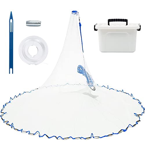 Cast Net for Bait Trap Fish,1/2 Inch Mesh Size | Throw Nets,Zinc Sinker Weights,Freshwater & Salt Water,3/4/5/6/8/9/10 Ft - size: 3ft Radius