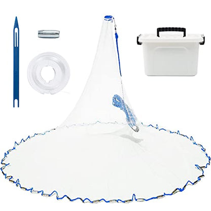 Cast Net for Bait Trap Fish,1/2 Inch Mesh Size | Throw Nets,Zinc Sinker Weights,Freshwater & Salt Water,3/4/5/6/8/9/10 Ft - size: 3ft Radius