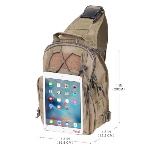 Qcute Tactical Backpack, Waterproof Military Cross-body Molle Sling Shoulder Backpack Chest Bag for Outdoor Every Day Carry - color: Khaki