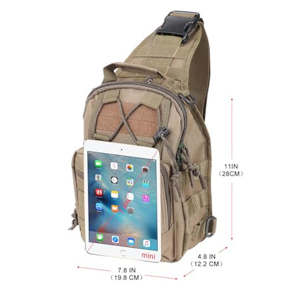 Qcute Tactical Backpack, Waterproof Military Cross-body Molle Sling Shoulder Backpack Chest Bag for Outdoor Every Day Carry - color: Khaki