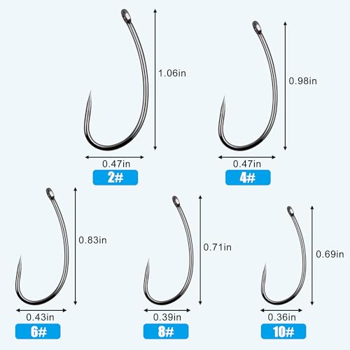 OROOTL Barbless Fishing Hooks, 180pcs Carp Fishing Hooks Barbless Carp Hooks Circle Hook Freshwater Saltwater Fly Tying Hooks Carp Hair Fishing Tackle - size: 10#-180pcs