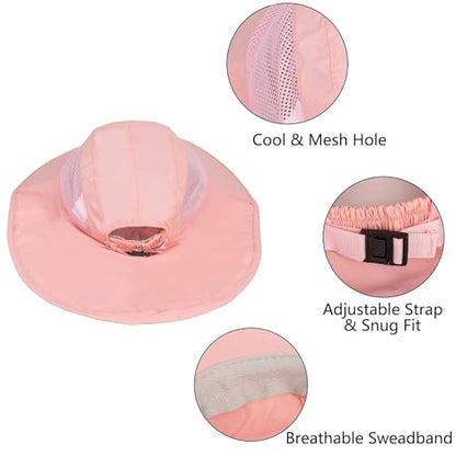 Outdoor Kids Sun Hat for Boys Girls UPF 50+ Breathable Summer Mesh Fishing Hat with Wide Brim Neck Flap Bucket Hat