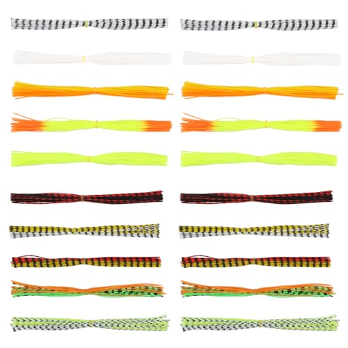 20 Pcs Bundles 40 Strands Silicone Skirts Silicone Jig Skirts Replacement Part DIY Fishing Lure Making Supplies Soft Skirt for Spinnerbait Buzzbait Fishing Bass Jig Lures