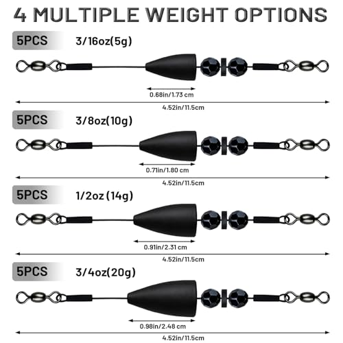 Carolina Rig for Bass Fishing, Pre-Rigged Bullet Weight with Swivels, Ready to Use Carolina Rigs with Beads, Saltwater & Freshwater Fishing Tackle - color: Black, size: 3/16oz