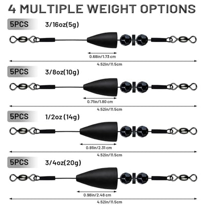 Carolina Rig for Bass Fishing, Pre-Rigged Bullet Weight with Swivels, Ready to Use Carolina Rigs with Beads, Saltwater & Freshwater Fishing Tackle - color: Black, size: 3/16oz