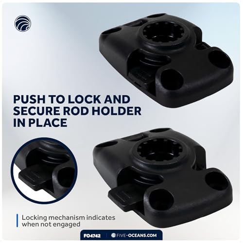 Five Oceans Fishing Rod Holder for Boat with Deck Mount Base, Black, High-Impact Nylon for Boats & Kayaks, Multiple Sizes - style: Compatible Sliding-lock Base