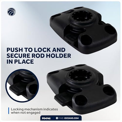 Five Oceans Fishing Rod Holder for Boat with Deck Mount Base, Black, High-Impact Nylon for Boats & Kayaks, Multiple Sizes - style: Compatible Sliding-lock Base