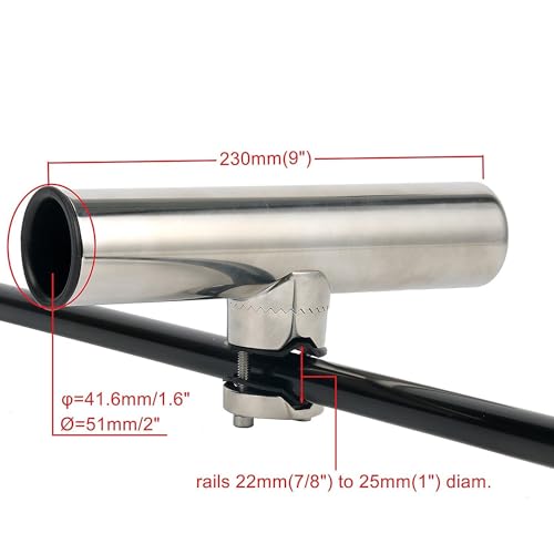 Amarine Made Rod Holders, Stainless Clamp on Fishing Rod Holder with Rubber Padding for Rails 7/8" to 1" (4-Pack)
