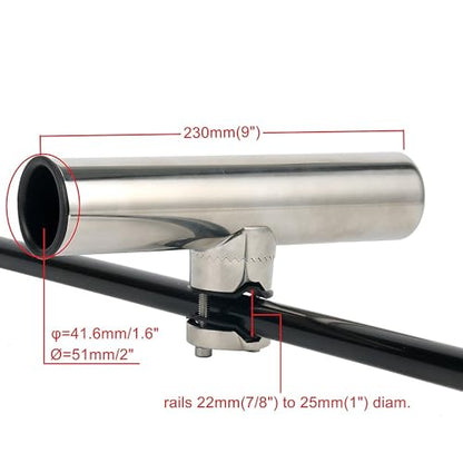 Amarine Made Rod Holders, Stainless Clamp on Fishing Rod Holder with Rubber Padding for Rails 7/8" to 1" (4-Pack)