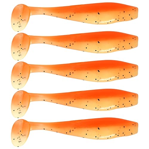 MAFIMOEA 50 Pcs Soft Fishing Lures Plastic Paddle Tail Swim Baits Kit for Bass Trout Walleye Crappie 5 Mixed Colors Fishing Soft Plastic Lure Kit 5.5CM - color: Orange