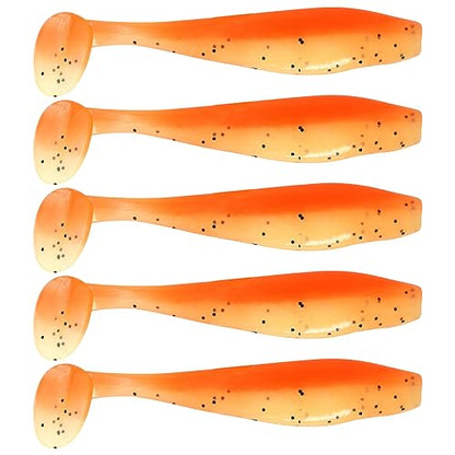 MAFIMOEA 50 Pcs Soft Fishing Lures Plastic Paddle Tail Swim Baits Kit for Bass Trout Walleye Crappie 5 Mixed Colors Fishing Soft Plastic Lure Kit 5.5CM - color: Orange