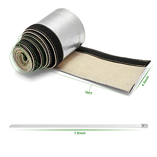 Heat Shroud Aluminized Sleeving Heat Shield Fuel line Wire Heat Sleeve 1" I.D. x 10FT with 20 Pcs 7.8Inch Stainless Steel Cable Metal Zip Ties - size: 1"I.D.x 10FT