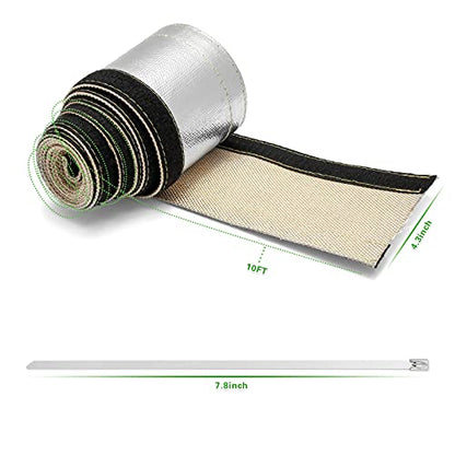 Heat Shroud Aluminized Sleeving Heat Shield Fuel line Wire Heat Sleeve 1" I.D. x 10FT with 20 Pcs 7.8Inch Stainless Steel Cable Metal Zip Ties - size: 1"I.D.x 10FT