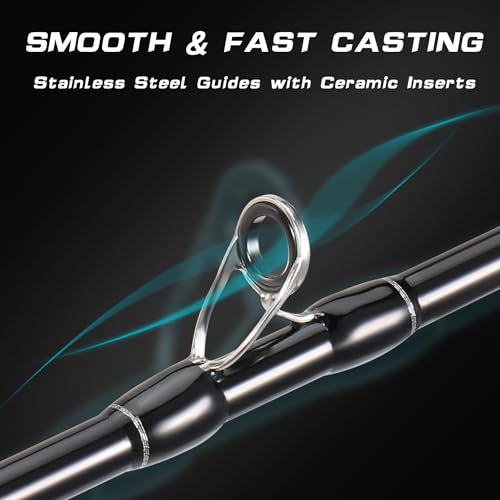 Sougayilang Baitcaster Combo for Freshwater and Inshore, 2 Piece 30Ton+24Ton Graphite Fishing Rod with SuperPolymer Handle, 7.0:1 Gear Ratio Baitcasting Reel, 11+1 Bearings, S Style Hook Keeper - color: Right hand-7'6''-Medium Heavy