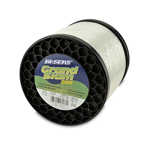 HI-SEAS Grand Slam Monofilament Fishing Line - Strong & Abrasion Resistant in Clear, Pink, Green, Smoke Blue, Fluorescent Yellow Freshwater & Saltwater - 5 lb Spool - color: Clear, style: 130 Lb Test, 1.20 Mm Dia, 1850 Yd