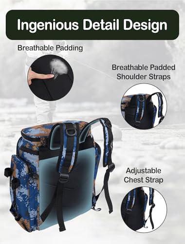 Handor Fishing Tackle Backpack, 50L Capacity, Waterproof Fishing Gear Bag (camouflage blue) - color: Camouflage Blue