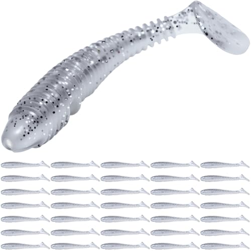Pristis SwingShad, 35 pcs 3'' Paddle Tail Swimbaits, Soft Plastic Fishing Lures for Bass Crappie Smallmouth, Durable Swim Baits Sinking Swimmer Kit for Saltwater Freshwater Texas Carolina Fitness Rig - color: American Shad