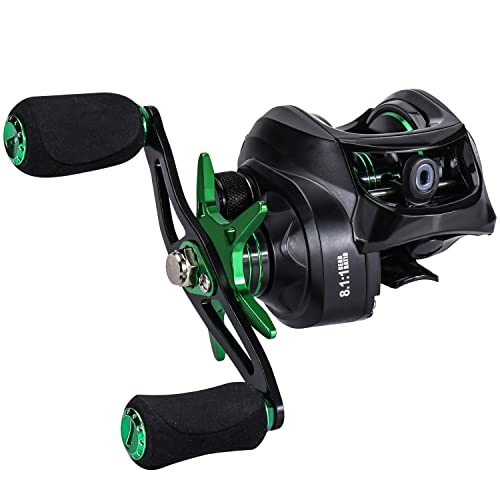 Sougayilang Baitcasting Fishing Reel with 9 + 1 Anti-Reverse Ball Bearings, 8.1:1 High-Speed Gear Ratio Casting Reel - color: Green- Right Handed