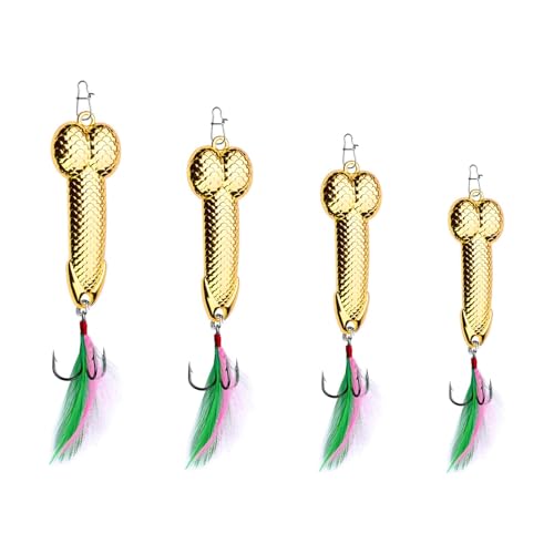 Gag Fishing Lures Set Metal Luminous Sequin Spoons Funny Top Water Bass Fishing Lures Fishermen Gear Spinner Baits Freshwater Saltwater Equipment Fishing Hook for Fishing Lover Men - color: Gold