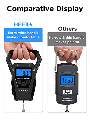 HEETA Waterproof Fish Scale Digital Hanging Fishing Luggage Weight Scale | Up 110lb/50kg Portable Scale with Backlit LCD Display, for Home & Outdoor, Measuring Tape and 2 AAA Batteries Included - color: Black