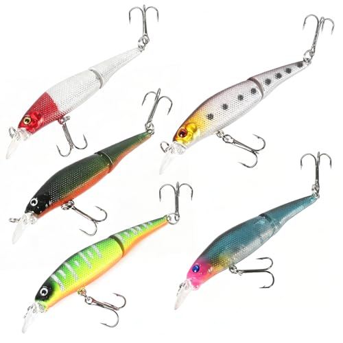 Whopper Fishing Lure for Bass：Popper Top Water Fishing Lures with Floating Rotating Tail Barb Treble Hooks Saltwater Freshwater Plopping Lures Kit - color: 5pcs hook tail