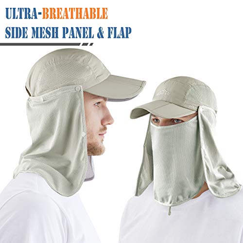 Outdoor Sun Hat for Men Women UPF 50+ Fishing UV Hat with Neck Flap Face Cover for Sun Protection - color: Khaki