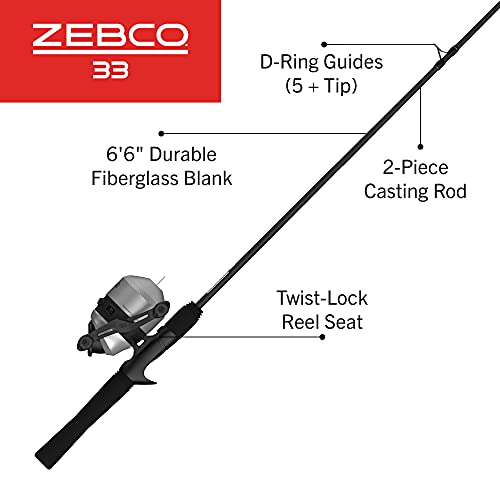 Zebco 33 Spincast Reel and Fishing Rod Combo, 6-Foot 2-Piece Fiberglass Rod with EVA Handle, Quickset Anti-Reverse Fishing Reel with Bite Alert - style: 6.5 Foot - Max Spincast