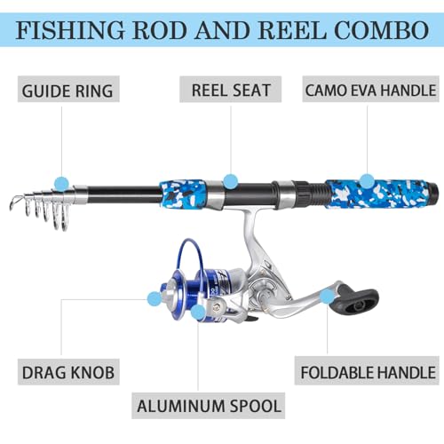 Tripquips Fishing Pole Combo, 6.9ft Telescopic Rods Set, Collapsible Fishing Rods 2PCS Spinning Reel Set with Carrier Bag Freshwater Fishing Rod and Reel Combos Kits - color: 6.9ft Blue & Grey Combos