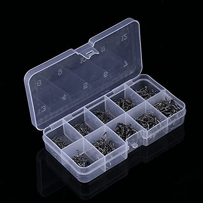 500pcs Fish Hook Set, Barbed Carbon Steel Fishing Jig Hooks with Tackle Box for Freshwater Saltwater, Assorted Sizes 3 4 5 6 7 8 9 10 11 12