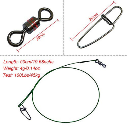 Wire Fishing Leaders Saltwater 100 Lbs Heavy Duty Fishing Wire Leader Line with Swivles Snap - color: Green-30 PCS