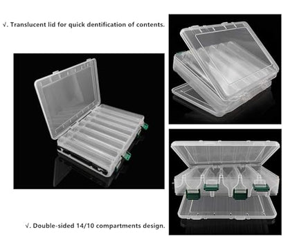 Double-Sided Fishing Lure Hook Tackle Box Visible Hard Plastic Clear Fishing Lure Bait Squid Jig Minnows Hooks Accessory Storage Case Container (Clear-10 Slots) - color: Clear-10 Slots