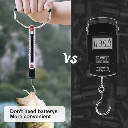 SNAIL TRAIL 20 LB / 50 LB Aluminum Tube Spring Fish Scale with Peak Weight Marker & Zero Reset, Mechanical Fishing Weighing Gauge with Hook, Non-Digital Hand Held Pull Weigher, Hanging Drag Scale - color: 20lbs
