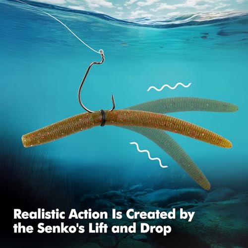 Senko Bait Soft Plastic Lures 5" Senkos 24 Pcs/100pcs for Wacky Rig Freshwater Fishing Green Pumpkin senko with Black Flake Pink Watermelon Double Color - style: Green Pumpkin Red Flake