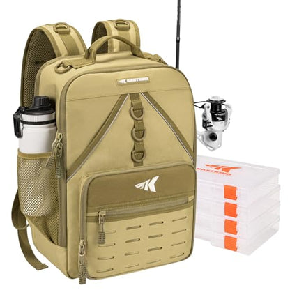 KastKing KarryAll Fishing Tackle Backpack with Rod Holder 4 Tackle Boxes,40/26L Tackle Bag Storage Fishing Gear and Equipment - color: E: Medium (26 L) - Khaki
