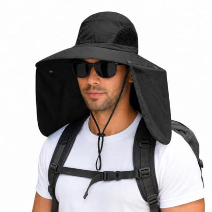 Sun Protection Hat with Neck Flap – 360° Wide Brim Outdoor Fishing Hat, Lightweight Breathable Quick Dry Sun Cap for Hiking, Gardening, Beach Travel – Adjustable Unisex Summer Sun Visor Hat