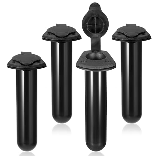 4 Pack of Kayak Deck Plastic Flush Mount Fishing Boat Rod Holders with Cap Cover,Gasket and Mounting Screws- Plastic Fishing Tackle Accessory Tool for Kayak Boat Canoe Pole