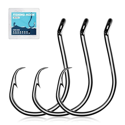 100Pcs Circle Fishing Hooks, Carbon Steel Hooks for Saltwater Freshwater, Salt Water Fish Hooks for Trout Catfish Octopus - size: 4#