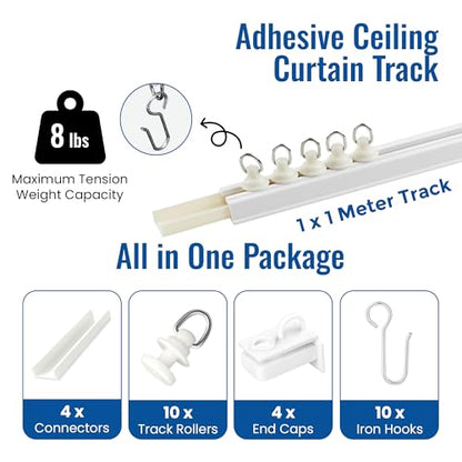 UrbanRed Self Adhesive Curtain Track (1 Meter, 3.2 ft) for Smooth Ceiling or Wall - No Drill, Screws, Ceiling Curtain Track, Curtains Rod, Ceiling Mount, Adhesive Curtains Rod (Non-Flexible) - size: 1 meter (3.2 ft) (Adhesive, Non-Flexible)