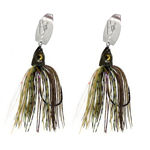 Reaction Tackle Tungsten Bladed Swim Jig Heads - Vibrating Chatter Jig with Silicone Skirt for Bass Walleye Pike (2-Pack) - color: Bluegill, size: 3/8 Oz