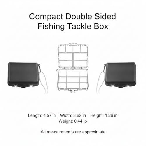 Fits Standard Vest Pockets and Kayak Hatches: Compact Double-Sided Fishing Tackle Box for Lures and Hooks, Black PP Plastic Storage Container - size: 4.57 x 3.62 x 1.26 in