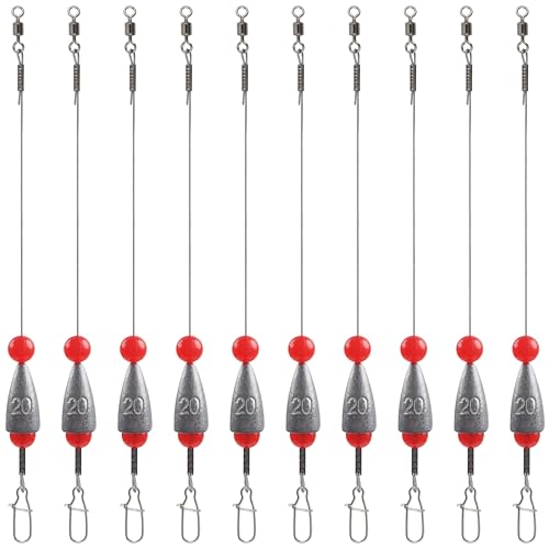 Carolina Rigs for Bass Fishing, Pre Rigged Carolina Catfish Rigs Kit Ready Tied Steel Fishing Leaders with Bullet Fishing Weights Beads for Saltwater Freshwater 3/8oz 1/2oz 3/4oz - size: 3/4oz(20g), style: 10pcs