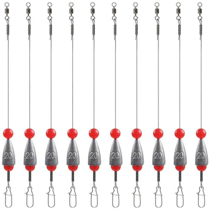 Carolina Rigs for Bass Fishing, Pre Rigged Carolina Catfish Rigs Kit Ready Tied Steel Fishing Leaders with Bullet Fishing Weights Beads for Saltwater Freshwater 3/8oz 1/2oz 3/4oz - size: 3/4oz(20g), style: 10pcs