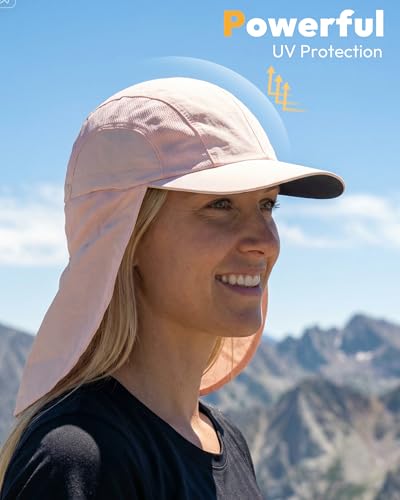 Mens Sun Hat with Breathable Mesh Sun Hats for Men Sun Protection Fishing Hat with Neck Flap for Hiking Cycling - color: Pink