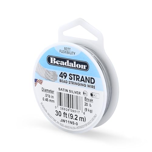Beadalon 49 Strand Stainless Steel Bead Stringing Wire, .018 in / 0.46 mm, Satin Silver, 30 ft / 9.2 m - color: Satin Silver, style: .018 in / 0.46 mm, 30 ft / 9.2 m