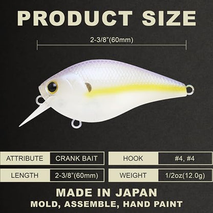 LUCKY CRAFT LC 1.5 Silent Squarebill Crankbait Fishing Lure, 2-3/8", Bass Fishing Lures for Freshwater, Hard Crankbait with Treble Fishing Hooks, Fishing Accessories - color: 250 Chartreuse Shad